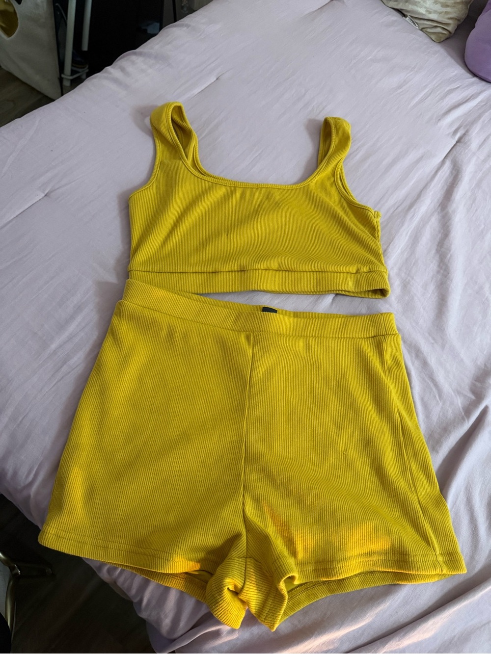 High-Rise Ribbed Yellow Bike Shorts — Women's Active Wear